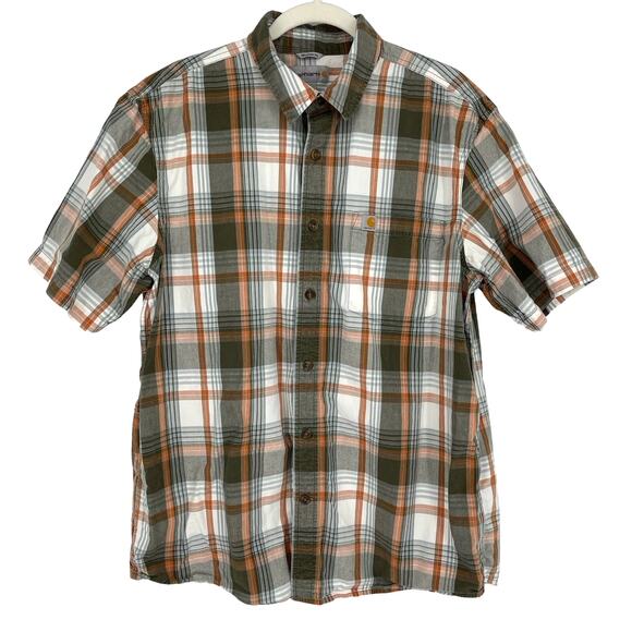 Carhartt Other - Carhartt Relaxed Fit Plaid Button Down Collared Shirt Men's Large Green Orange